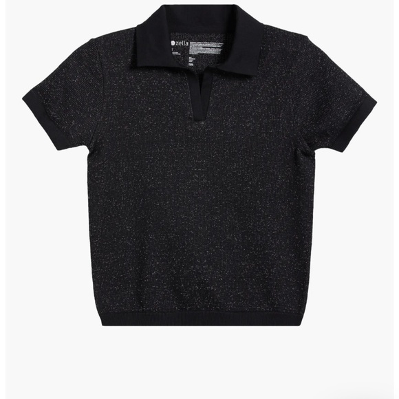Zella Black Short Sleeve Play Through Seamless Rib Polo - Picture 1 of 10